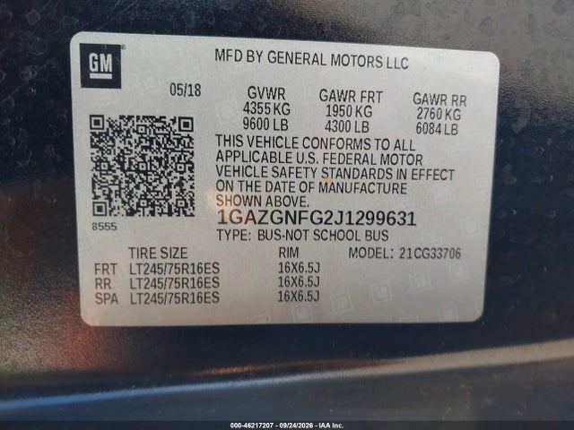 Chevrolet Express 3500 Ls 2018 1GAZGNFG2J1299631 Image 9