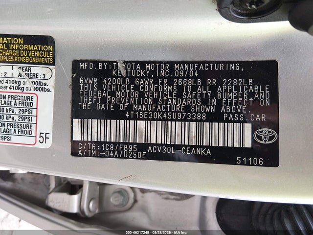 46217248 :رقم المزاد ، 4T1BE30K45U973388 vin ، 2005 Toyota Camry Le مزاد بيع