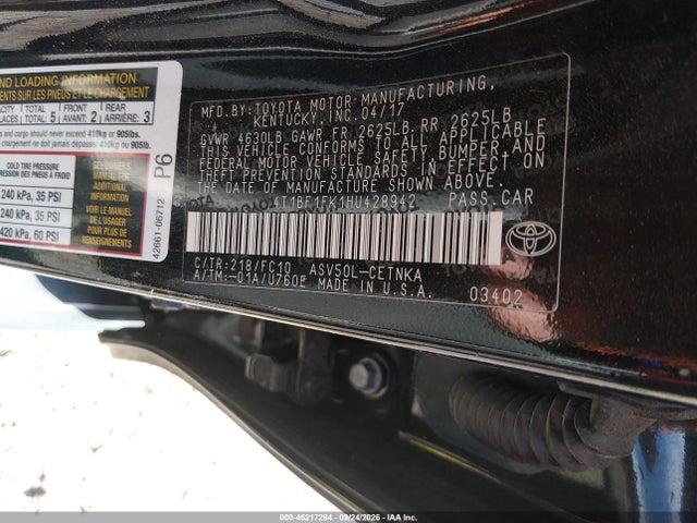 Aukcja sprzedaży 2017 Toyota Camry Le, vin: 4T1BF1FK1HU428942, numer aukcji: 46217284