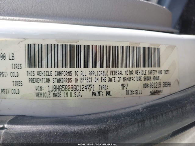 46217285 :رقم المزاد ، 1J8HG58296C124771 vin ، 2006 Jeep Commander Limited مزاد بيع