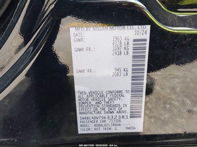 46217305 :رقم المزاد ، 1N4BL4DV7SN332381 vin ، 2025 Nissan Altima Sv Fwd مزاد بيع