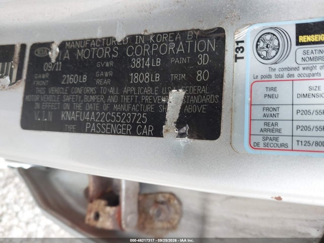 Aukcja sprzedaży 2012 Kia Forte Ex, vin: KNAFU4A22C5523725, numer aukcji: 46217317