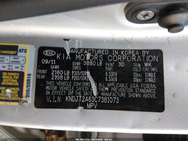 46217332 :رقم المزاد ، KNDJT2A63C7381073 vin ، 2012 Kia Soul + مزاد بيع