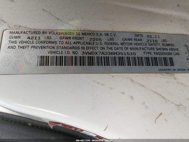 Продажа на аукционе авто 2011 Volkswagen Jetta 2.5l Se, vin: 3VWDX7AJ3BM351530, номер лота: 46217340