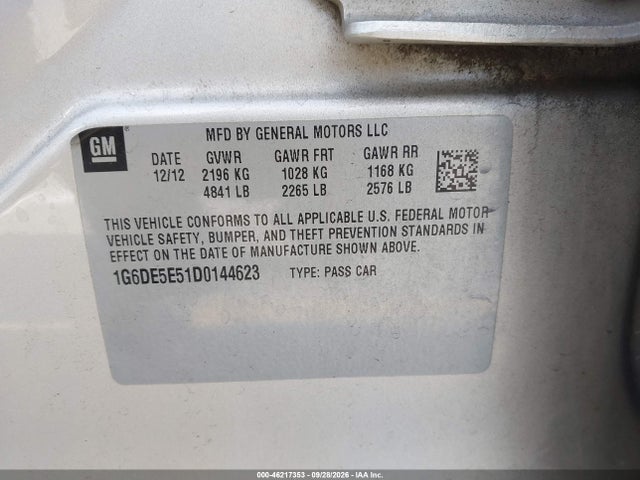 2013 Cadillac Cts Luxury მანქანა იყიდება აუქციონზე, vin: 1G6DE5E51D0144623, აუქციონის ნომერი: 46217353