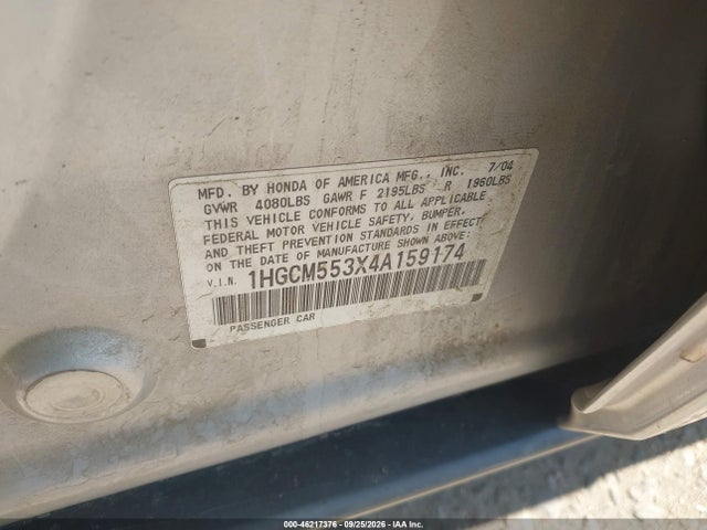 Aukcja sprzedaży 2004 Honda Accord 2.4 Lx, vin: 1HGCM553X4A159174, numer aukcji: 46217376