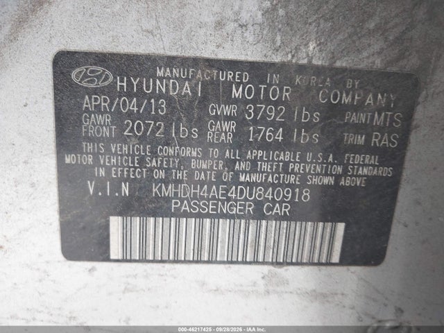 Продажа на аукционе авто 2013 Hyundai Elantra Limited, vin: KMHDH4AE4DU840918, номер лота: 46217425