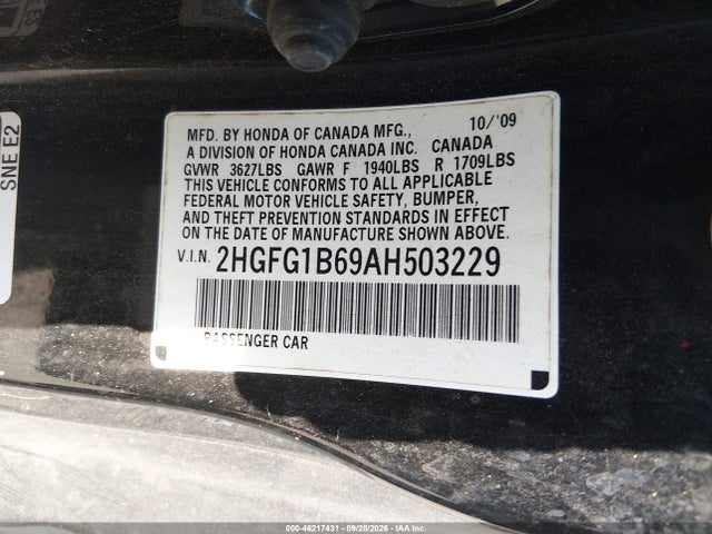 Продаж на аукціоні авто 2010 Honda Civic Lx, vin: 2HGFG1B69AH503229, номер лоту: 46217431