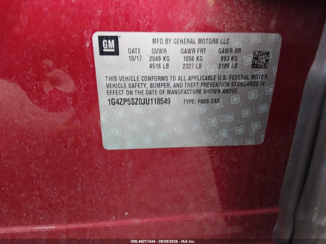 Aukcja sprzedaży 2018 Buick Lacrosse Essence, vin: 1G4ZP5SZ0JU118549, numer aukcji: 46217444