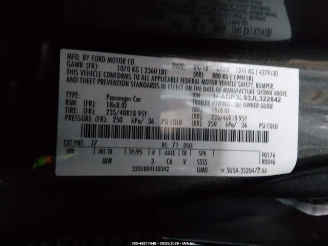 Продаж на аукціоні авто 2018 Ford Focus St, vin: 1FADP3L93JL322842, номер лоту: 46217448