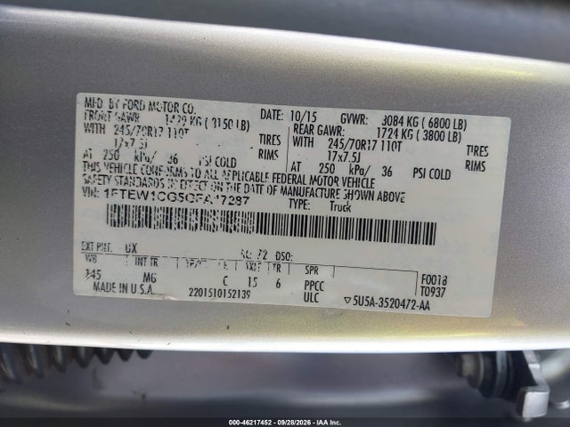 Продаж на аукціоні авто 2016 Ford F-150 Xlt, vin: 1FTEW1CG5GFA17287, номер лоту: 46217452