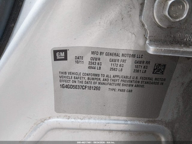 2012 Buick Lacrosse Premium 1 Group მანქანა იყიდება აუქციონზე, vin: 1G4GD5E37CF181260, აუქციონის ნომერი: 46217461