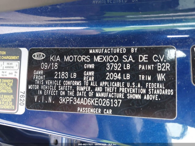 Продажа на аукционе авто 2019 Kia Forte S, vin: 3KPF34AD6KE026137, номер лота: 46217521