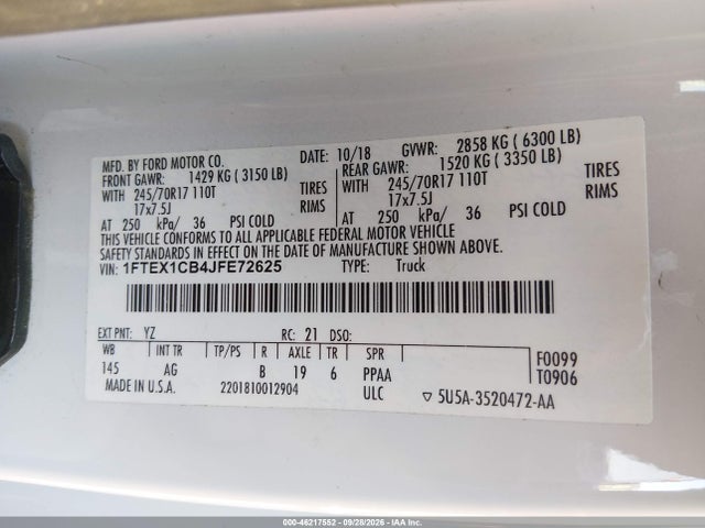 1FTEX1CB4JFE72625 Ford F-150 Xl
