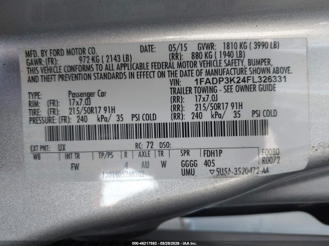 Ford FOCUS SE 2015 1FADP3K24FL326331 Image 9
