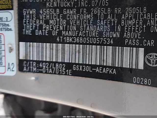 Продажа на аукционе авто 2005 Toyota Avalon Limited, vin: 4T1BK36B05U057534, номер лота: 46217642