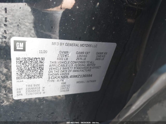 Aukcja sprzedaży 2021 Gmc Acadia Awd Sle, vin: 1GKKNRL45MZ136594, numer aukcji: 46217643