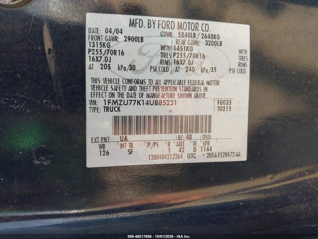 Aukcja sprzedaży 2004 Ford Explorer Sport Trac Adrenalin/xls/xlt, vin: 1FMZU77K14UB85231, numer aukcji: 46217656