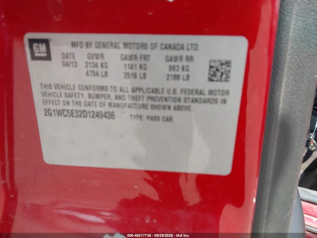 46217736 :رقم المزاد ، 2G1WC5E32D1249436 vin ، 2013 Chevrolet Impala Ltz مزاد بيع