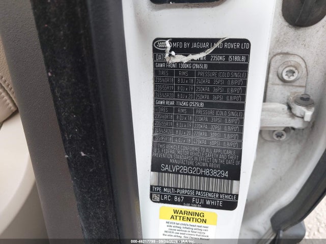 Aukcja sprzedaży 2013 Land Rover Range Rover Evoque Pure, vin: SALVP2BG2DH838294, numer aukcji: 46217799