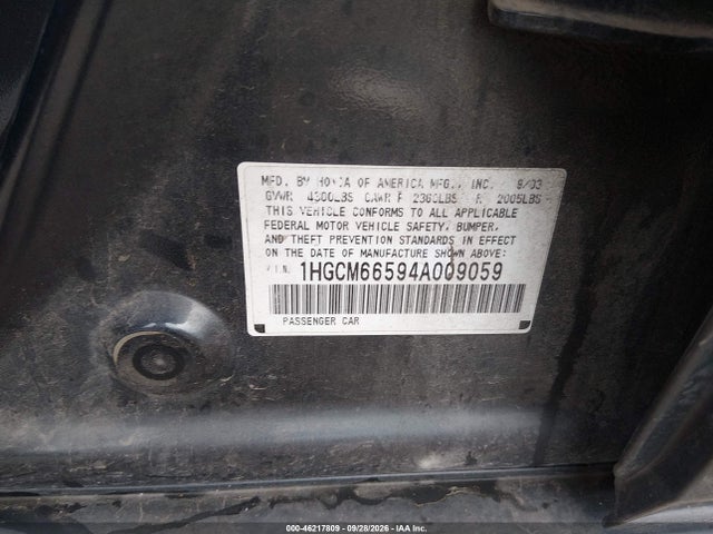 Продажа на аукционе авто 2004 Honda Accord 3.0 Ex, vin: 1HGCM66594A009059, номер лота: 46217809