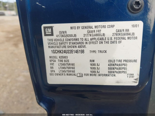 2002 Chevrolet Silverado 2500hd მანქანა იყიდება აუქციონზე, vin: 1GCHK24U22E146198, აუქციონის ნომერი: 46217862