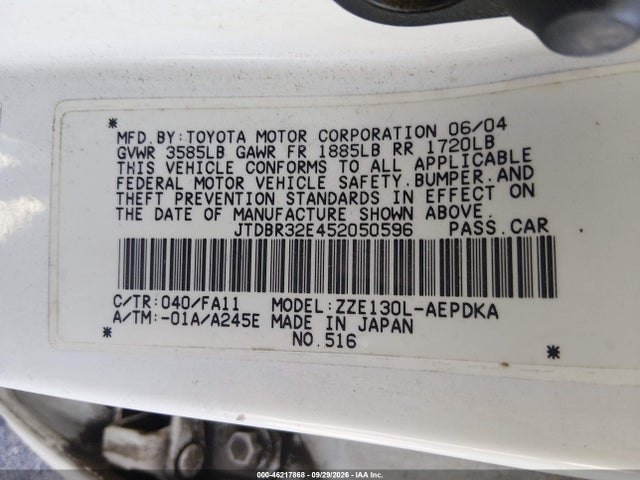 Aukcja sprzedaży 2005 Toyota Corolla Ce, vin: JTDBR32E452050596, numer aukcji: 46217868