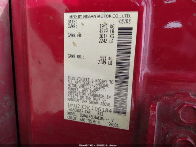 Aukcja sprzedaży 2009 Nissan Altima 2.5 S, vin: 1N4AL21E19C106184, numer aukcji: 46217882