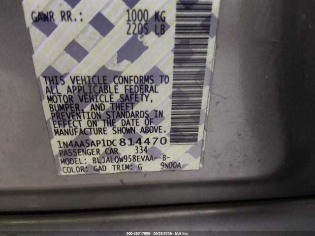 2013 Nissan Maxima 3.5 S მანქანა იყიდება აუქციონზე, vin: 1N4AA5AP1DC814470, აუქციონის ნომერი: 46217889