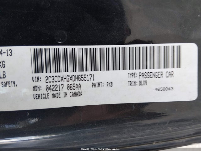 Aukcja sprzedaży 2013 Dodge Charger Sxt, vin: 2C3CDXHGXDH655171, numer aukcji: 46217891
