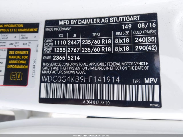Продаж на аукціоні авто 2017 Mercedes-benz Glc 300 4matic, vin: WDC0G4KB9HF141914, номер лоту: 46217954