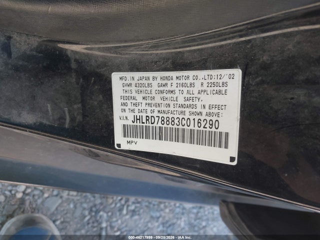 Aukcja sprzedaży 2003 Honda Cr-v Ex, vin: JHLRD78883C016290, numer aukcji: 46217999