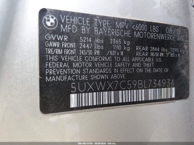 Продажа на аукционе авто 2011 Bmw X3 Xdrive35i, vin: 5UXWX7C59BL734934, номер лота: 46218106