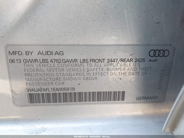 Продажа на аукционе авто 2014 Audi A4 2.0t Premium, vin: WAUAFAFL1EA005619, номер лота: 46218116