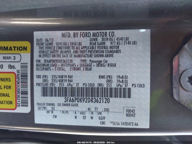 Продажа на аукционе авто 2013 Ford Fusion Titanium, vin: 3FA6P0K92DR362120, номер лота: 46218118