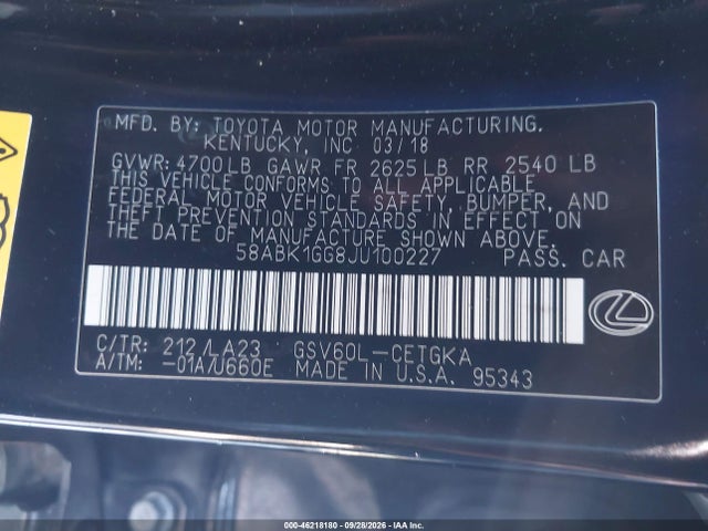 Lexus ES 350 2018 58ABK1GG8JU100227 Image 9