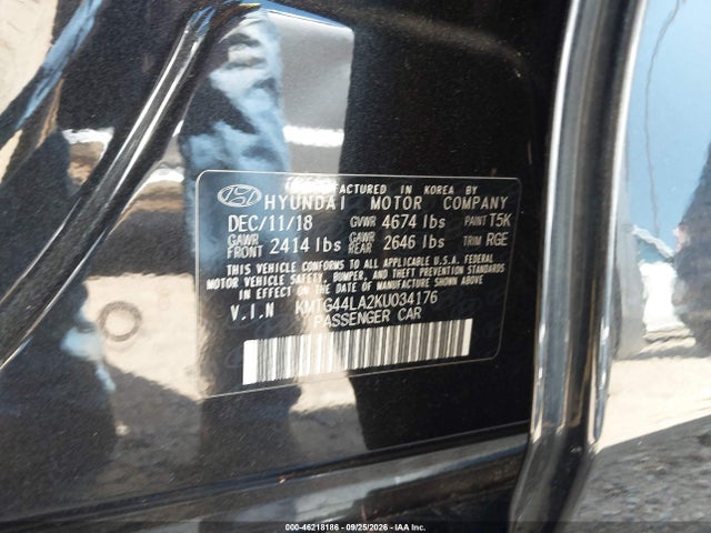 Продаж на аукціоні авто 2019 Genesis G70 2.0t Advanced, vin: KMTG44LA2KU034176, номер лоту: 46218186