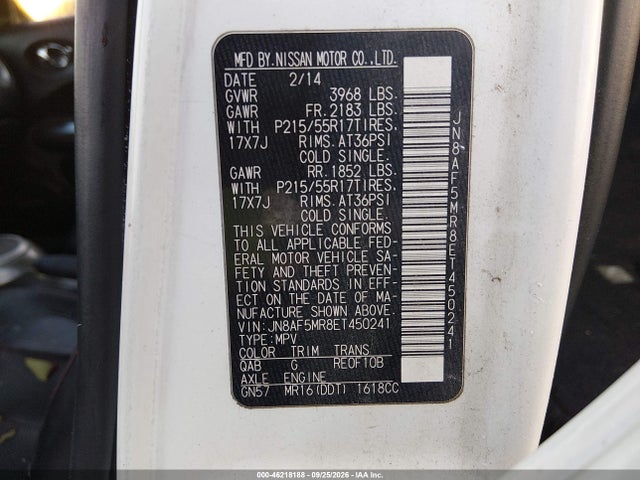 Aukcja sprzedaży 2014 Nissan Juke Sl, vin: JN8AF5MR8ET450241, numer aukcji: 46218188