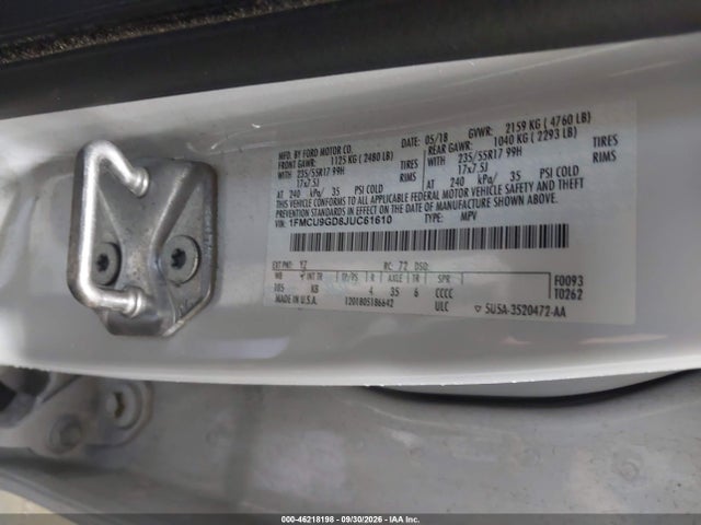 Продаж на аукціоні авто 2018 Ford Escape Se, vin: 1FMCU9GD8JUC61610, номер лоту: 46218198