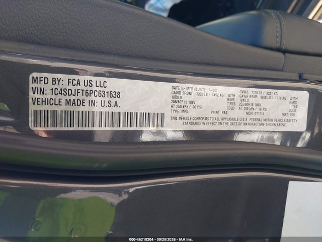 46218204 :رقم المزاد ، 1C4SDJFT6PC631638 vin ، 2023 Dodge Durango Pursuit Awd مزاد بيع