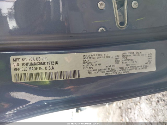2021 Jeep Cherokee Latitude Lux 4x4 მანქანა იყიდება აუქციონზე, vin: 1C4PJMMX6MD197216, აუქციონის ნომერი: 46218210