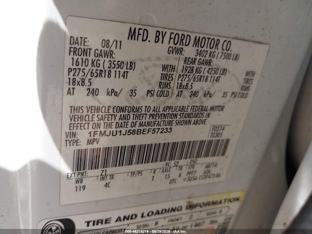 Продажа на аукционе авто 2011 Ford Expedition Xlt, vin: 1FMJU1J58BEF57233, номер лота: 46218216