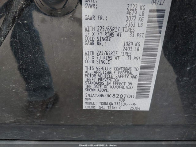 Aukcja sprzedaży 2017 Nissan Rogue Sv, vin: 5N1AT2MV2HC820700, numer aukcji: 46218229