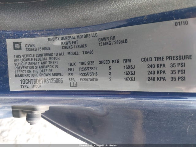 46218231 :رقم المزاد ، 1GCHTBDE7A8125866 vin ، 2010 Chevrolet Colorado Work Truck مزاد بيع