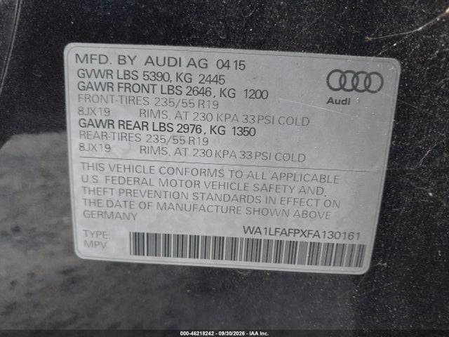 Aukcja sprzedaży 2015 Audi Q5 2.0t Premium, vin: WA1LFAFPXFA130161, numer aukcji: 46218242