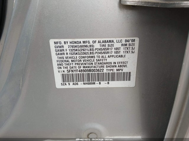 Aukcja sprzedaży 2009 Honda Pilot Touring, vin: 5FNYF48909B003622, numer aukcji: 46218272