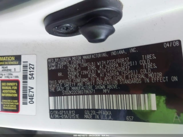 Aukcja sprzedaży 2008 Toyota Sienna Xle, vin: 5TDZK22C98S196971, numer aukcji: 46218273