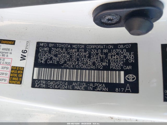 46218280 :رقم المزاد ، JTKDE167080246192 vin ، 2008 Scion Tc مزاد بيع