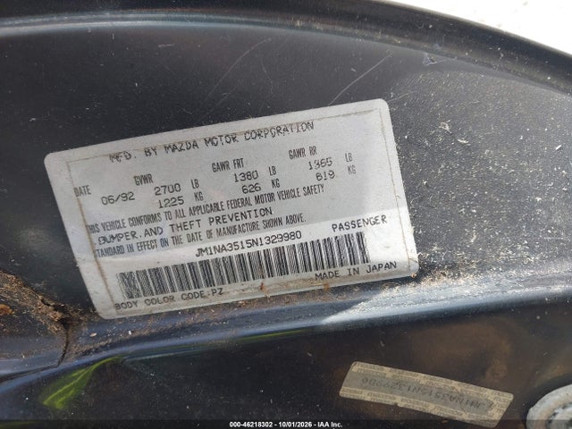 Aukcja sprzedaży 1992 Mazda Mx-5 Miata, vin: JM1NA3515N1329980, numer aukcji: 46218302