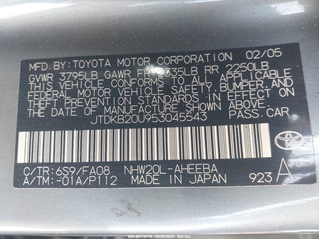 Aukcja sprzedaży 2005 Toyota Prius, vin: JTDKB20U953045543, numer aukcji: 46218316